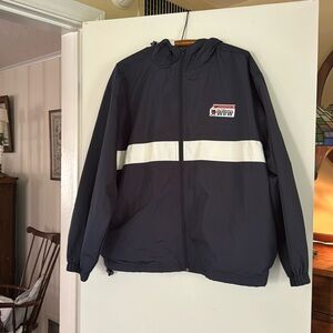 Navy/White Disney emblem windbreaker. Size M. lined. Hooded. EUC
